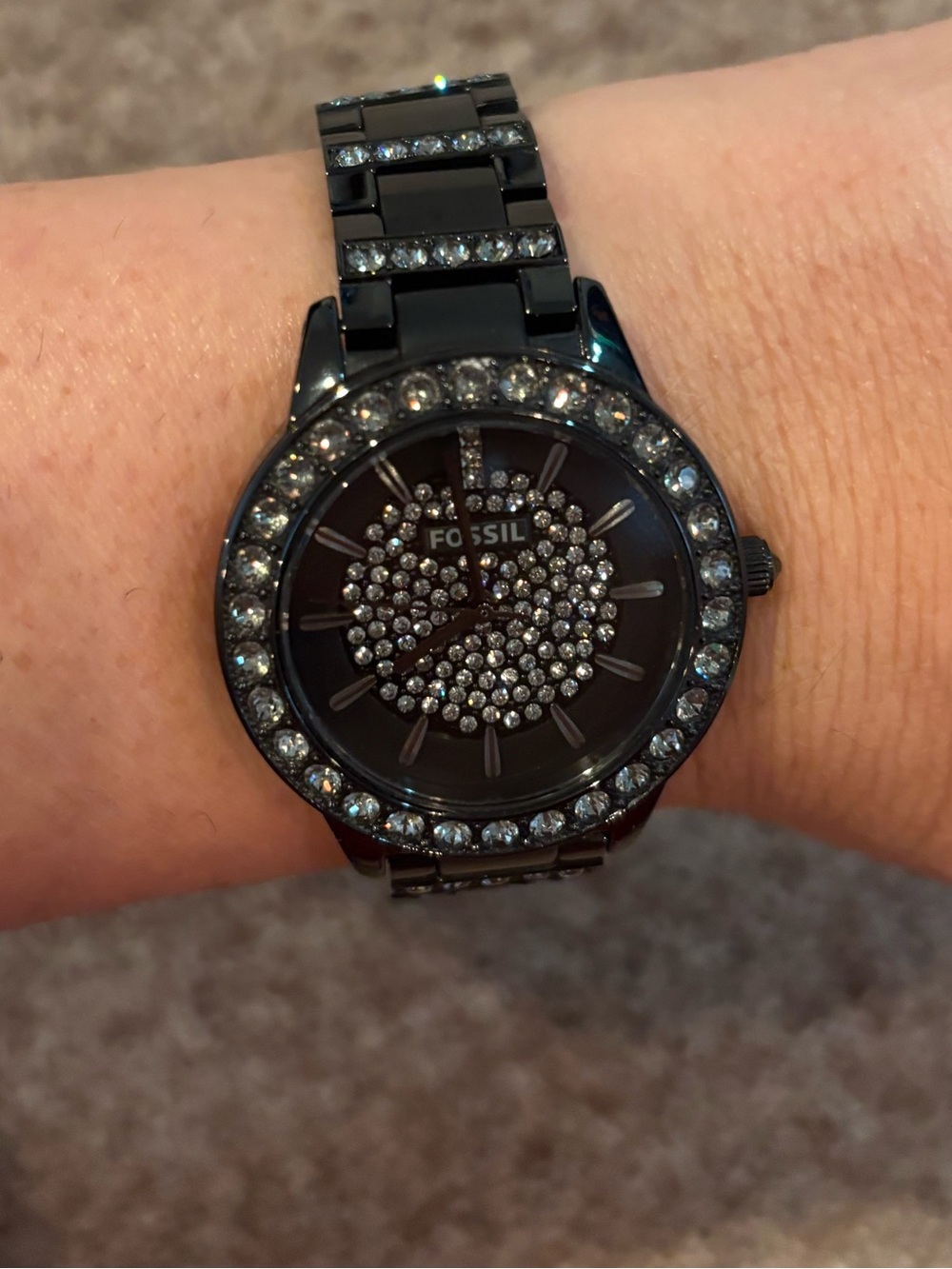 Fossil Black Crystal-Embellished Women's Bracelet Watch